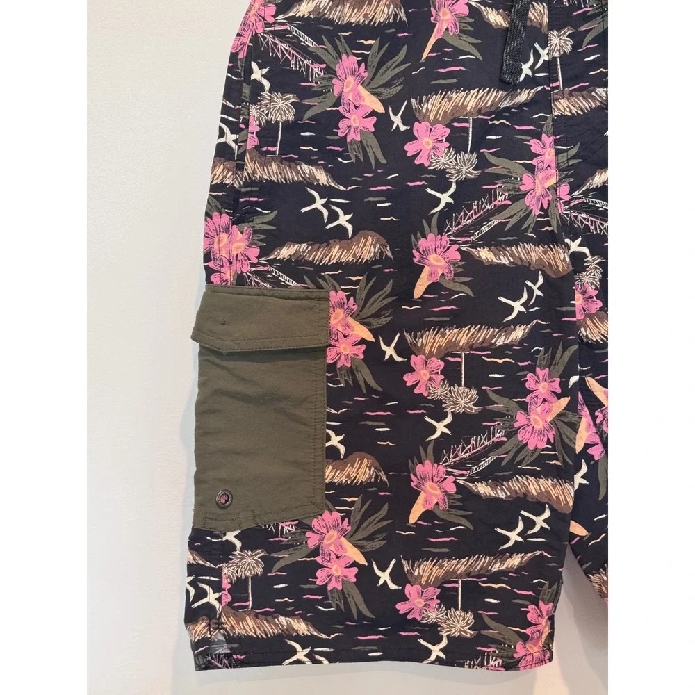 Patagonia Kids XXL Baggies Brimmer Shorts Tropical Floral Black Olive Green